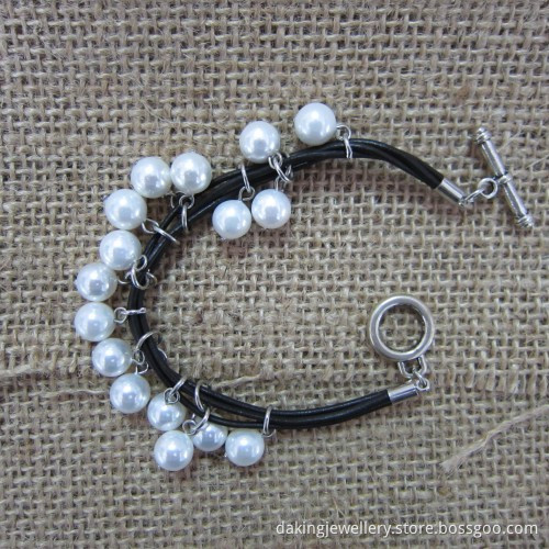 Mother of Pearl Bracelet, Shell Pearl Bracelet, Leather Bracelet, Charm Bracelet